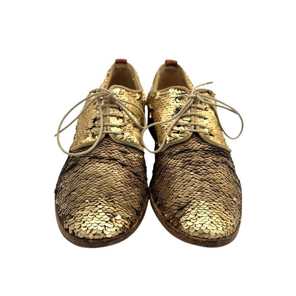 AGL Matte Gold All Over Sequins Lace Up Oxford Classic Party Dress Shoes - Picture 3 of 11